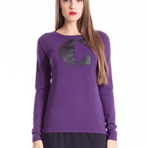 Purple Crew Neck Geometric Casual Long Sleeved Top