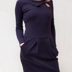 Purple Cutout Casual Wool jersey Midi Dress