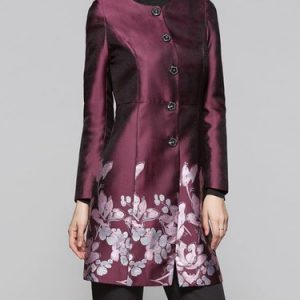 Purple Jacquard Long Sleeve Coat