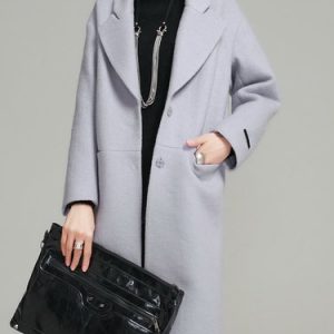 Purple Long Sleeve Solid Coat with Pockets