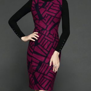 Purple Printed Geometric Sleeveless Crew Neck Midi Dress