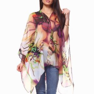 Purple Printed Girly Asymmetrical Kimono