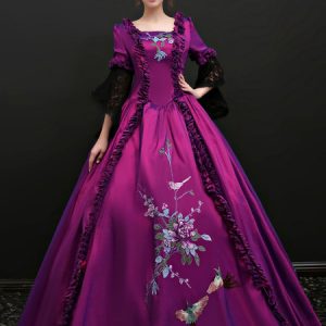 Purple Retro Costumes Lace Ruffles Embroidered Dress Royal Marie Antoinette Costume 18th Century Costume