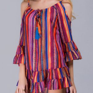 Purple Ruffled Stripes Girly Chiffon Mini Dress