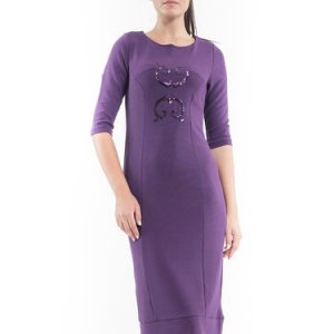 Purple Sequins Half Sleeve H-line Midi Dress