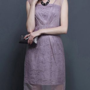 Purple Silk A-line Elegant Sleeveless Lace Midi Dress