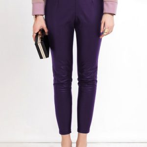 Purple Solid Casual Skinny Leg Pants