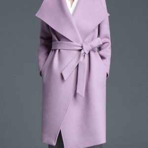 Purple Solid H-line Lapel Long Sleeve Coat with Belt