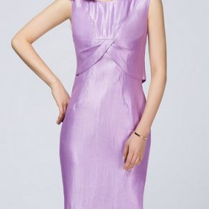 Purple Solid Sleeveless Folds Square Neck Midi Dress