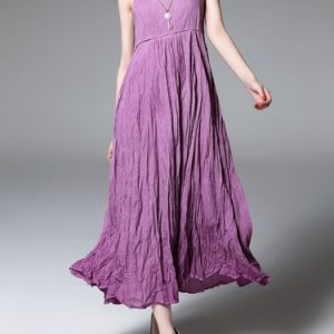 Purple Swing Ribbed Spaghetti Midi Dress