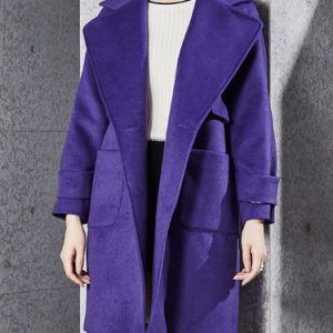 Purple Wool Blend Solid Long Sleeve Coat