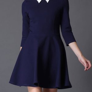 Purplish Blue Viscose 3/4 Sleeve Mini Dress