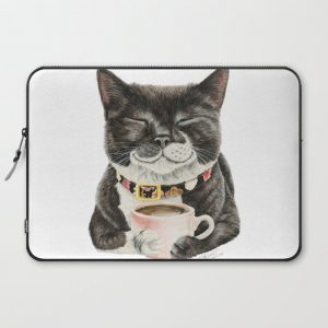 Purrfect Morning , cat with her coffee cup Computer Cover by Holly Simental - Laptop Sleeve - 15"