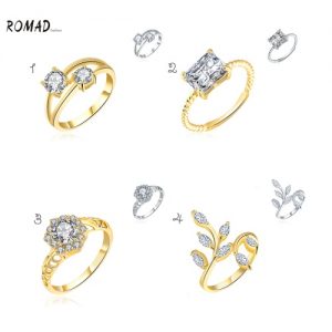 ROMAD Fashion Unique Hot Charm Metal Copper Gold Plated Zircon Rhinestone Crystal Ring for Party Wedding Engagement Jewelry Accessory Women Girl