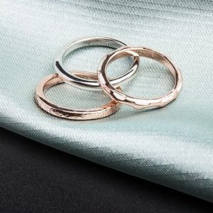 ROXI 3Pcs Fashion Rose/White Gold Plated Stackable Smooth Ring Women Bride Wedding Engagement Jewelry Accessory Gift