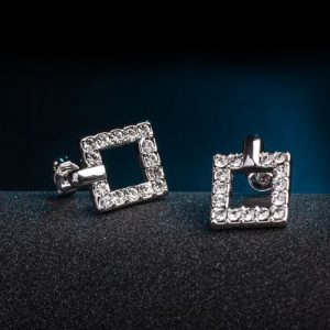 ROXI Fashion CZ Diamond Geometric Square Stud Earring White Gold Plated Wedding Party Jewelry for Women Girl