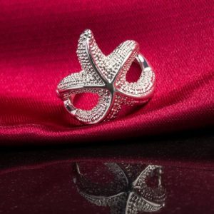 ROXI Fashion Silver Plated Alloy Beautiful Starfish Ring Women Bride Wedding Engagement Jewelry Accessory