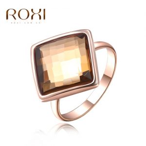 ROXI Hot Fashion Rose Gold Plated Square Austrian Crystal Ring Women Bride Wedding Engagement Jewelry Accessory