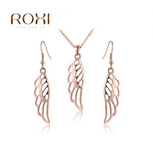 ROXI Women Bride Dress Accessory Fashion Hollow Angel Wing Charm Pendant Necklace Earring Wedding Party Jewelry Set Gift