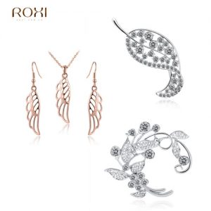 ROXI Women Bride Dress Accessory Fashion Hollow Angel Wing Charm Pendant Necklace Earring Wedding Party Jewelry Set Gift