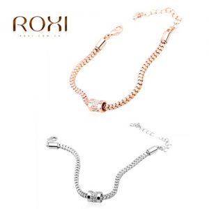 ROXI Women Girl Fashion White Gold Plated CZ Diamond Bead Bracelet Bangle Punk Style Jewelry Accessory