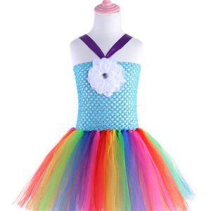 Rainbow Unicorn Dresses Baby Girls Flowers Princess Kids Tutu Fancy Dress Halloween Costume