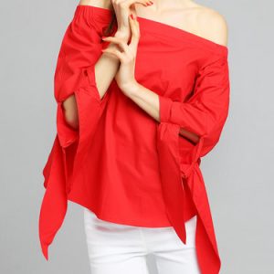 Red 3/4 Sleeve Off-shoulder Blouse