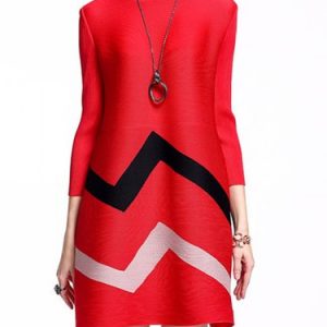 Red 3/4 Sleeve Polyester Ribbed Mini Dress