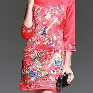 Red 3/4 Sleeve Shift Mini Dress