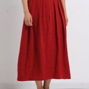 Red A-line Casual Jacquard Plain Midi Skirt