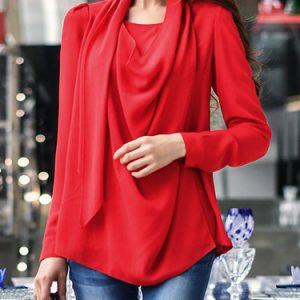 Red Asymmetric Long Sleeve Blouse