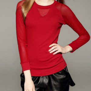 Red Bodycon Cotton Sweet Long Sleeved Top