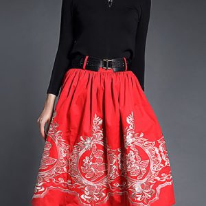 Red Casual Floral Embroidered Midi Dress