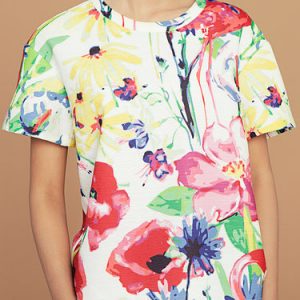 Red Casual Floral Printed Short Sleeved Top