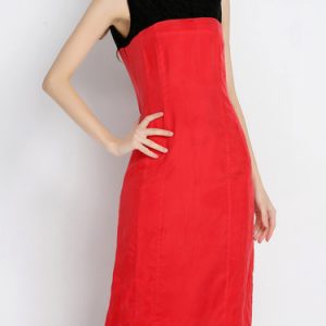 Red Casual Silk Midi Dress