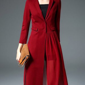 Red Cotton-blend Buttoned Long Sleeve Coat