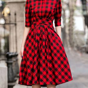 Red Cotton-blend Girly A-line Midi Dress