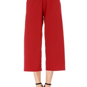 Red Cotton-blend Pockets Casual Solid Wide Leg Pants