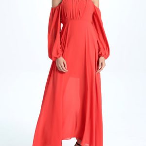 Red Cutout Cold Shoulder Sexy Chiffon Maxi Dress