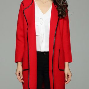 Red Elegant Solid Binding Pockets H-line Coat