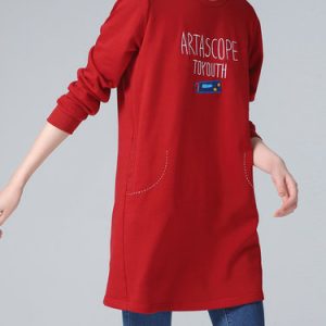 Red Embroidered Graphic Casual Hoodies And Sweatshirt