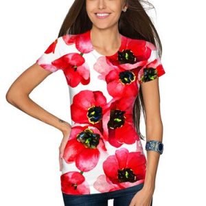 Red Floral-print Short Sleeve Plus Size T-Shirt