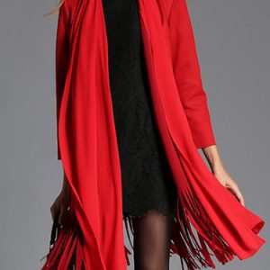 Red Fringed Casual Plain Coat