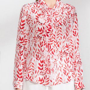 Red H-line Silk Printed Long Sleeve Blouse