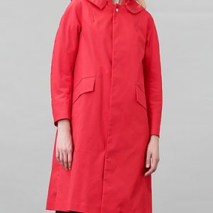 Red Hoodie Long Sleeve Cotton-blend Trench Coat