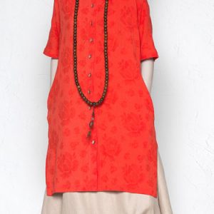 Red Jacquard H-line Casual Slit Tunic