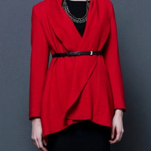 Red Long Sleeve A-line Folds Coat