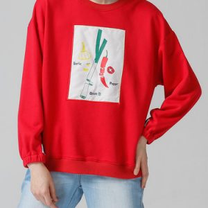 Red Long Sleeve H-line Cotton Printed Hoodies And Sweatshirt