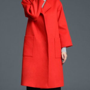 Red Long Sleeve Pockets A-line Coat