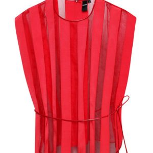 Red Paneled Silk Sleeveless Blouse